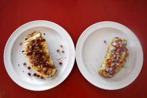 Nora’s toast and the avocado toast ($6.50 each). Both served on thick, flawless, toasted-to-perfection multi-grain bread.