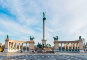 Heroes’ Square, one of the major squares in Budapest, noted for its iconic statue complex featuring the Seven Chieftains of the Magyars