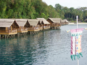Cabins on the water available to guests at Pearl Farm Beach Resort, near Davao.