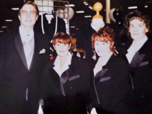 The stores manager Jeff Bame (from left), Kay McCollum, Jan Edwards, and Barb Arras at one of the store VIP nights. 