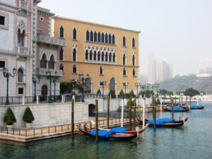 The style of buildings and streets shows a heavy Portuguese influence. Macao was a Portuguese colony until 1999. 